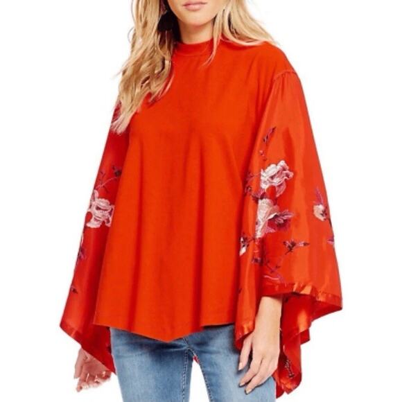 Free People Tunic Women S Red Festival Embroidered Bloom Boho Asian Artsy Flare - Picture 4 of 16